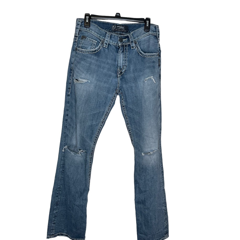 Silver Men's Jeans Gordie Straight Leg Cotton‎ Distressed Mid-Rise Denim Blue 30